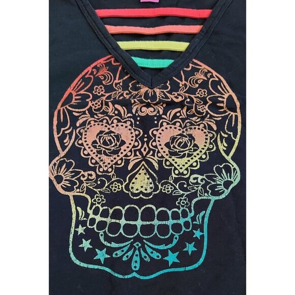 No Boundaries Rainbow Skull Day of the Dead Girl's Black Tank Top Size Medium - Picture 5 of 6